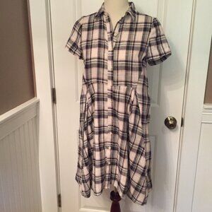 11•1•TYLHO ANTHROPOLOGIE DRESS BLACK WHITE PLAID SHIRT STYLE Size XS